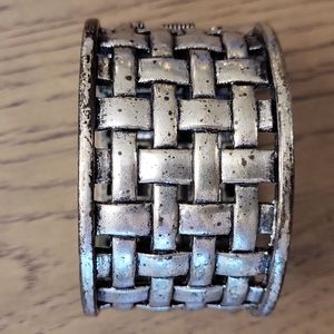 Rustic & Distressed Silvertone Cuff Bracelet,  Basket Weave Design.